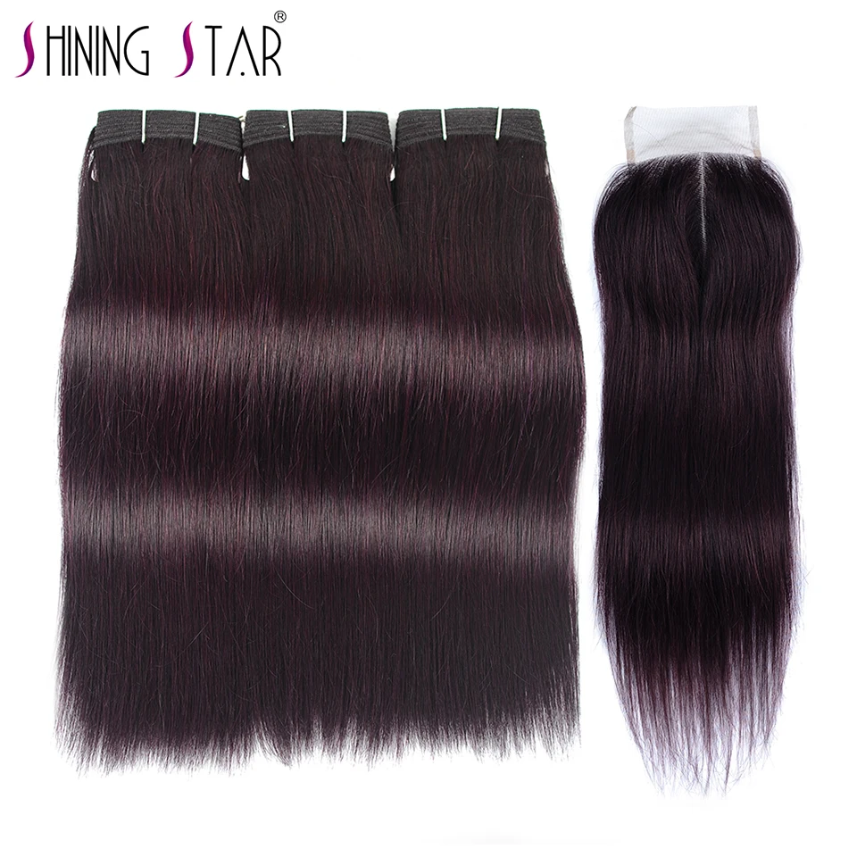 Dark Red Purple Human Hair Weave Bundle With Closure Purple