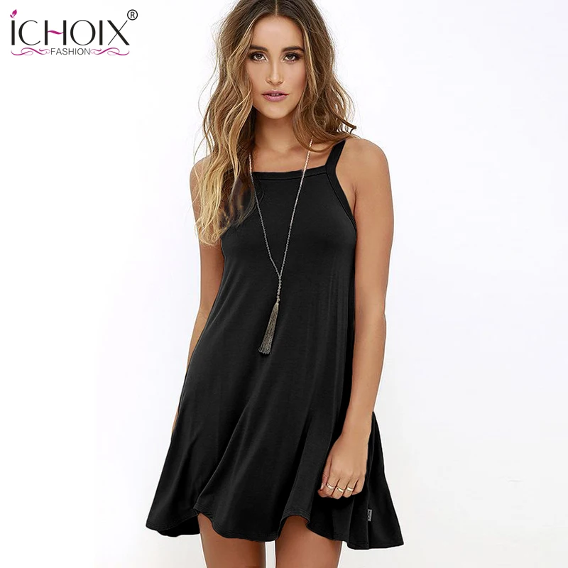 

ICHOIX 2019 Summer Women casual Dress Sexy Ladies Spaghetti Strapmini Dresses Sleeveless Party Dresses Femme Vestidos Femininos