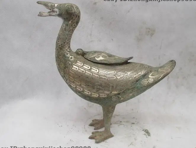 

Chinese Folk archaic Bronze silver-gilt Duck bird Zun incense burner Censer