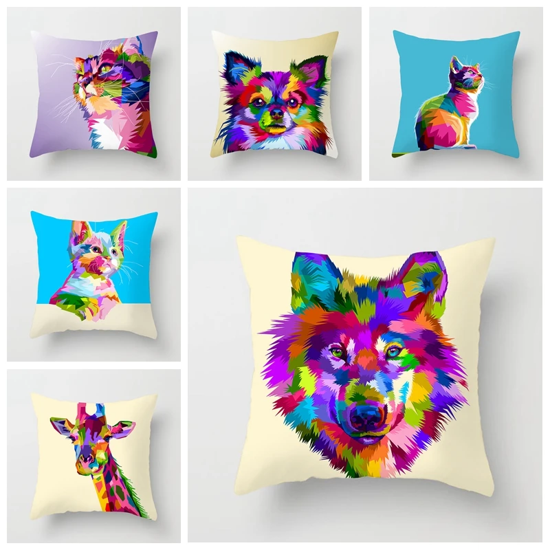 

High Quality Color Animal Cushion Cute Cat And Dog Giraffe Zebra Lion Pillowcase Polyester Pillowcase Home Decor