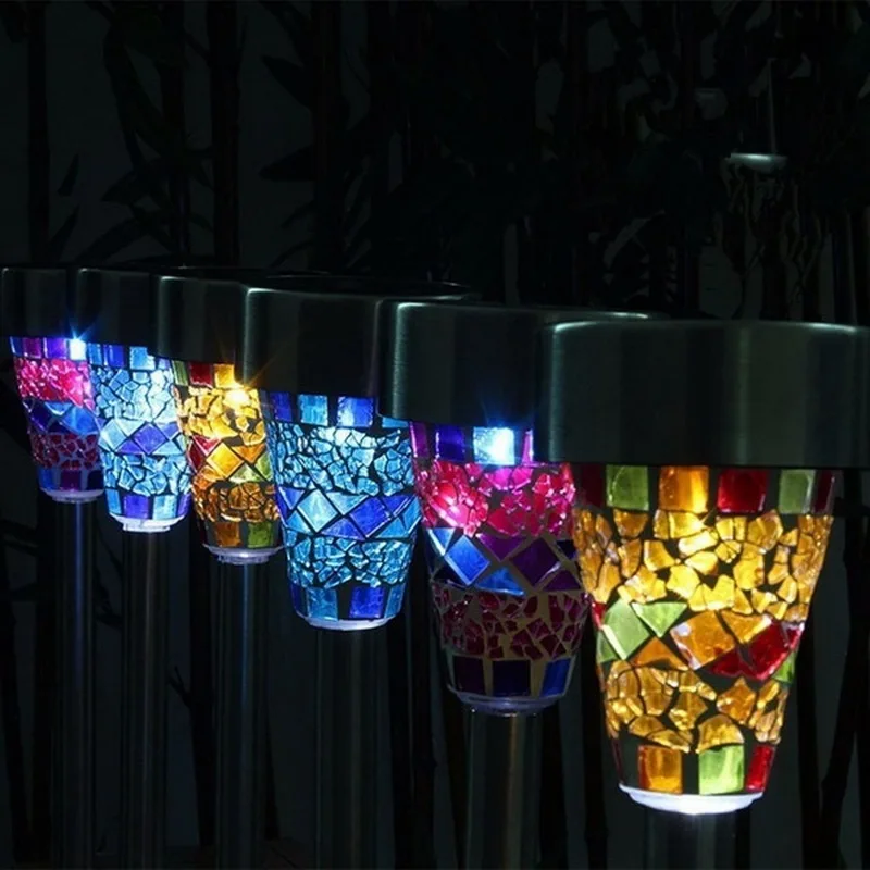

Solar LED Path Colorized Light Outdoor Garden Lawn Stainless Steel Spot Lamp Mosaic Glass Lamp