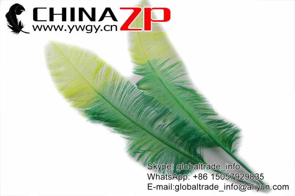 10 Tip Yellow and Green Nandu Trimmed Ostrich Feathers (1)