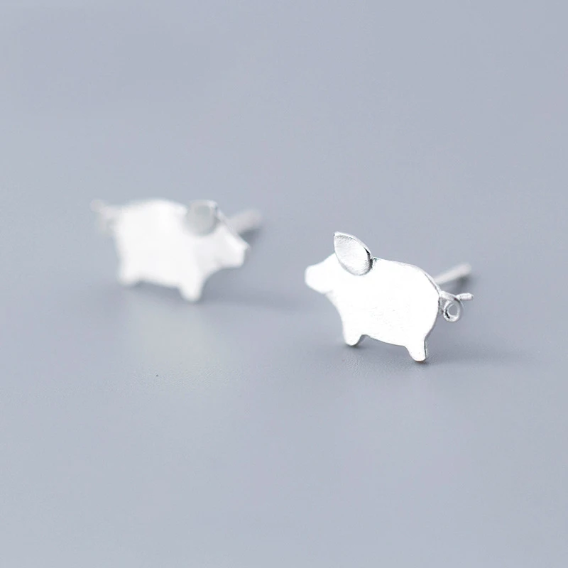 

MloveAcc Small Cute Animal Pig Design Stud Earring Real 925 Sterling Silver Earrings for Women Korean Earings Jewelry