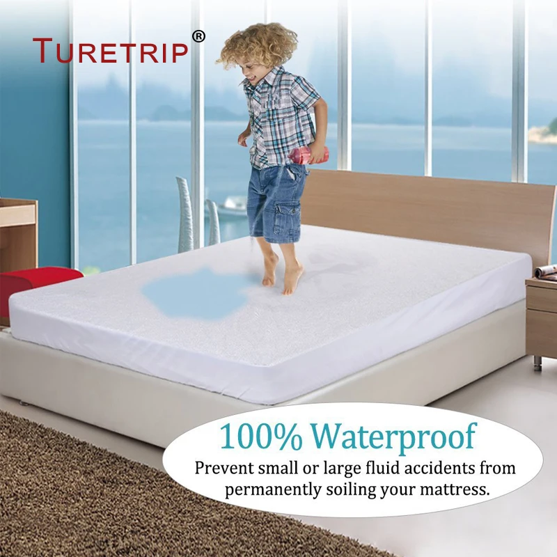 Turetrip 160x200cm Cotton Terry Waterproof Mattress Cover Fitted Sheet