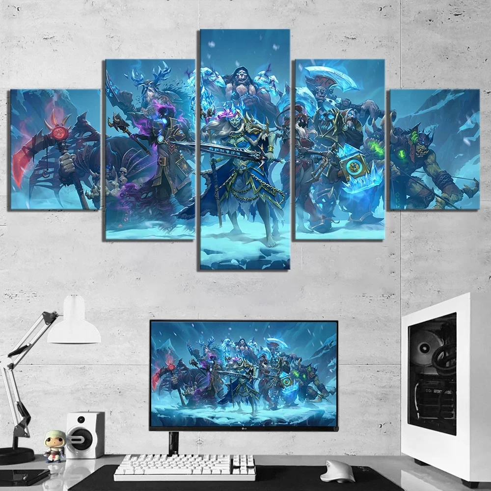

5 Piece World of Warcraft Heros Game Poster Art HD Wall Pictures for Living Room Decor Canvas Paintings