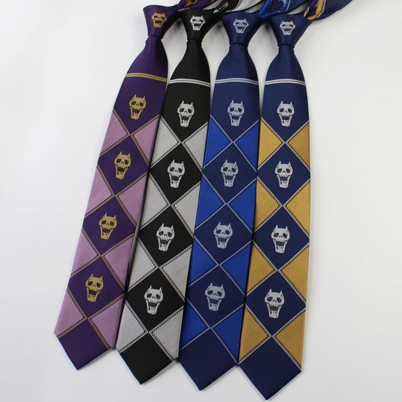 

Anime JoJo's Bizarre Adventure KILLER QUEEN Kira Yoshikage Cosplay Neck Tie Skull Silk Embroidery Tie Cosplay Costume Prop Gifts