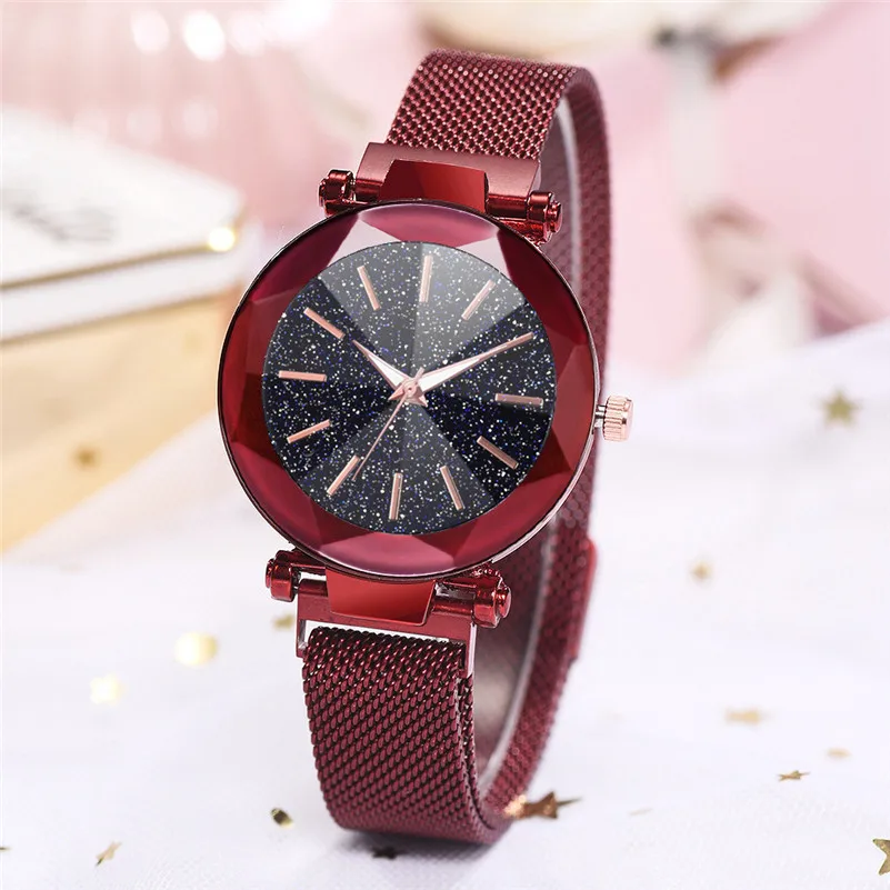 

Hot Luxury Women Watches Fashion Starry Sky Convex Glass Quartz Mesh Magnetic Buckle Ladies Wrist Watch Women Clock Gift /C