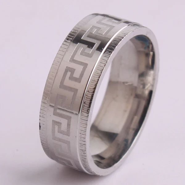 8mm silver gear edge carve great wall pattern 316l stainless steel finger rings for men wholesale - Gear Wedding Ring 8mm silver gear edge carve great wall pattern 316l stainless steel finger rings for men wholesale - Gear Wedding Ring
