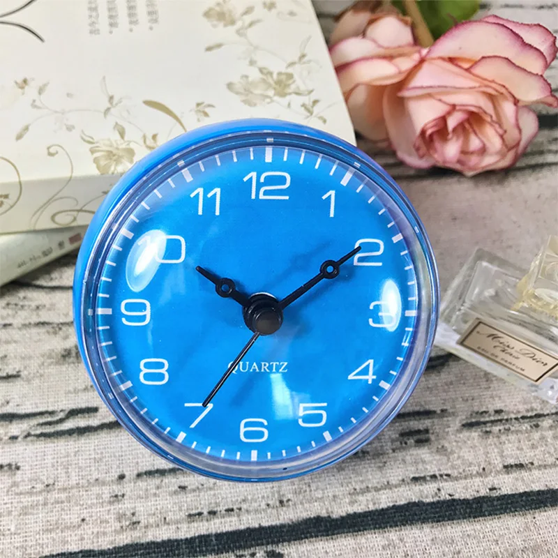 Blue Color Waterproof Sower Clocks Mini Wall Clock Bathroom Suction