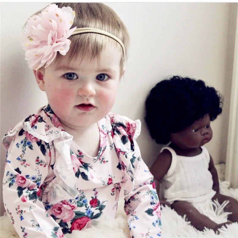 

Kids nylon headband gold Polka dot chiffon flower headband girls hair accessories 5pcs/lot