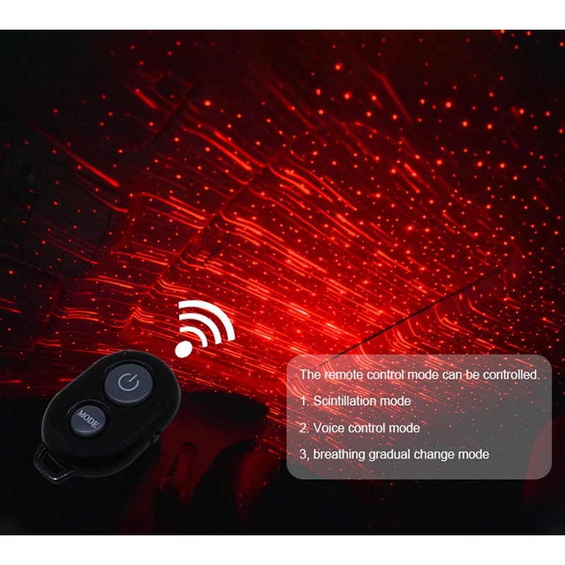 

Car Accessories Waterproof Roof Ceiling Decoration Car Red Star Meteor Sky Night Atmosphere Lamp Projector with Remote Control