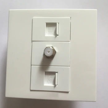 

Free Shipment Quality White Color 86x86mm Wall Panel RJ45 + Digital TV + RJ11 Telephone Face Plate Wholesale Retail Cheap Price
