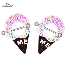 Новые милые кольца для пирсинга сосков в форме мороженого из нержавеющей стали 14 г кольцо для пирсинга на соске ювелирные изделия с подвеской в виде соски поддельные соски щит