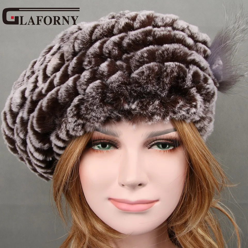 Glaforny зима 2019 настоящий мех кролика шапка берет меховая зимняя натуральная