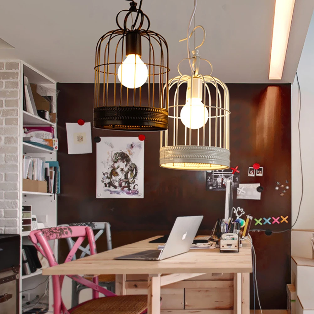 

YWXLight Chinese Style Modern Pendant Lights Iron Art Birdcage Pendant Lamp E27 LED Light Restaurant Kitchen Bedroom Retro Lamp