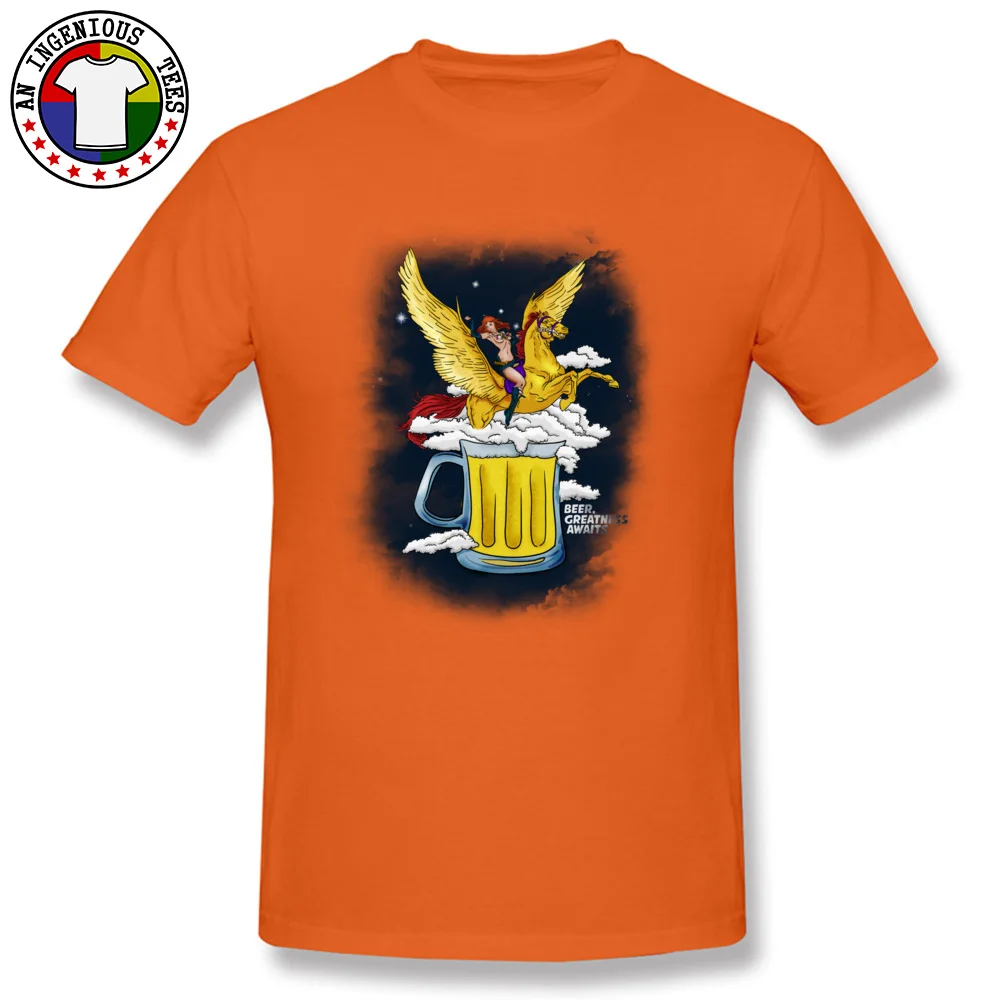 Beer Greatness Awaits Casual Tops Shirts Short Sleeve for Men Pure Cotton Summer Crew Neck T Shirts Custom Tees Fashionable Beer Greatness Awaits orange