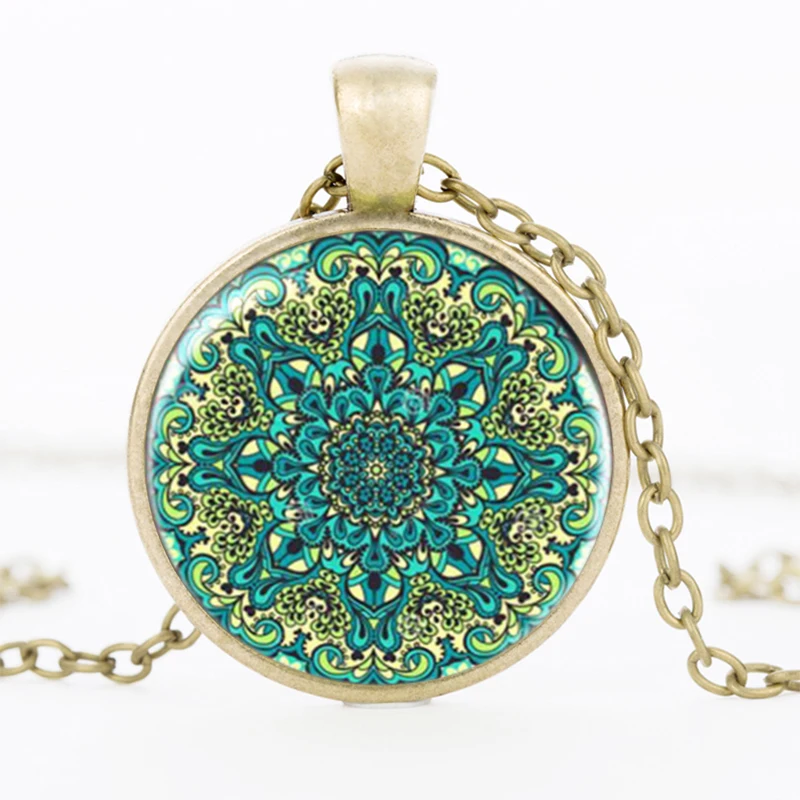 SUTEYI Vintage Henna Yoga Women Necklace Handmade Glass Pendant Bloom Mandala Lotus Necklaces Om Symbol Buddhism India Jewelry - Image 2