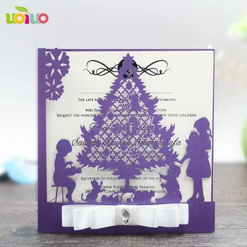 

European laser cut invitation card purple Christmas tree greeting card folk art wedding invitation card