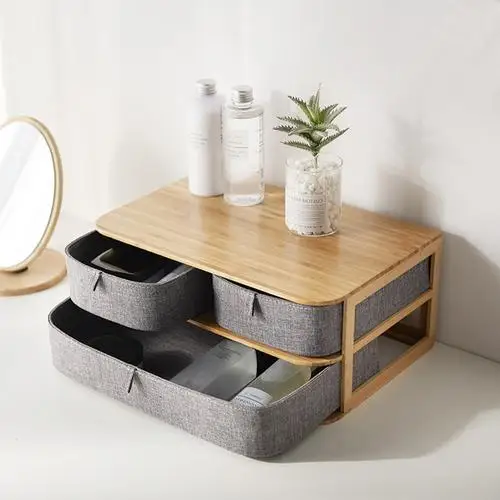 Многослойный ящик из бамбукового дерева, настольная коробка для хранения, многофункциональная отделочная коробка для дома и офиса, органайзер для шкафов для макияжа, держатель