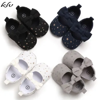 

Newborn Baby Girl Flower Sneakers Toddler Cotton Bow Casual Shoes Infant Little Girls Princess Sequin Stars Leather Shoes 0-18Ms
