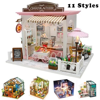 

DIY Doll House Wooden Doll Houses Miniature dollhouse Model Wooden Miniature Doll House Furniture Building Blocks Chrismas Gift