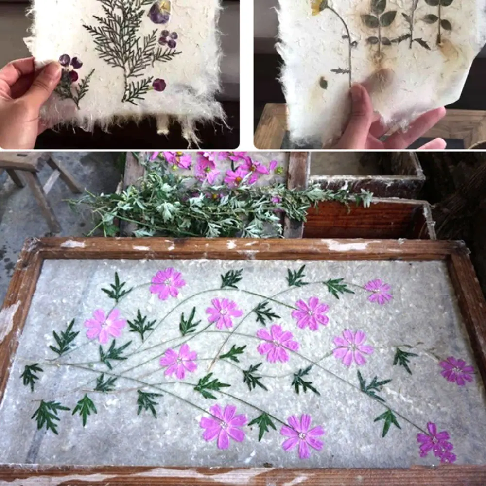 DIY сушеные волокна тутового бумаги прессованные натуральные листья цветы ручной работы набор древней бумаги метод изготовления Наборы инструментов подарок