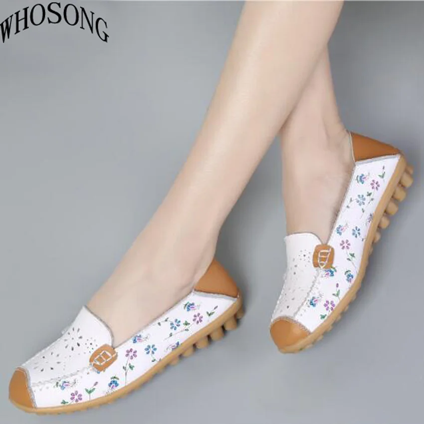 

WHOSONG Leather Shoes Women Ballet Flats Loafers Summer Moccasins Ladies Slip On Casual Flat Shoes Flats nurse shoes M12