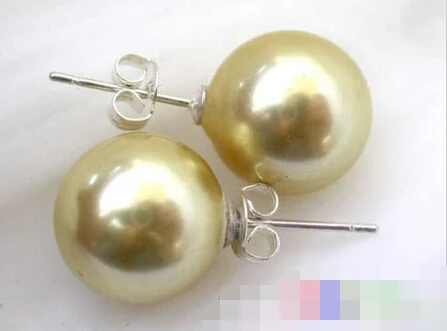 

hot sell new - free shipping 00397 ROUND GOLD SOUTH SEA SHELL PEARL STUD EARRING