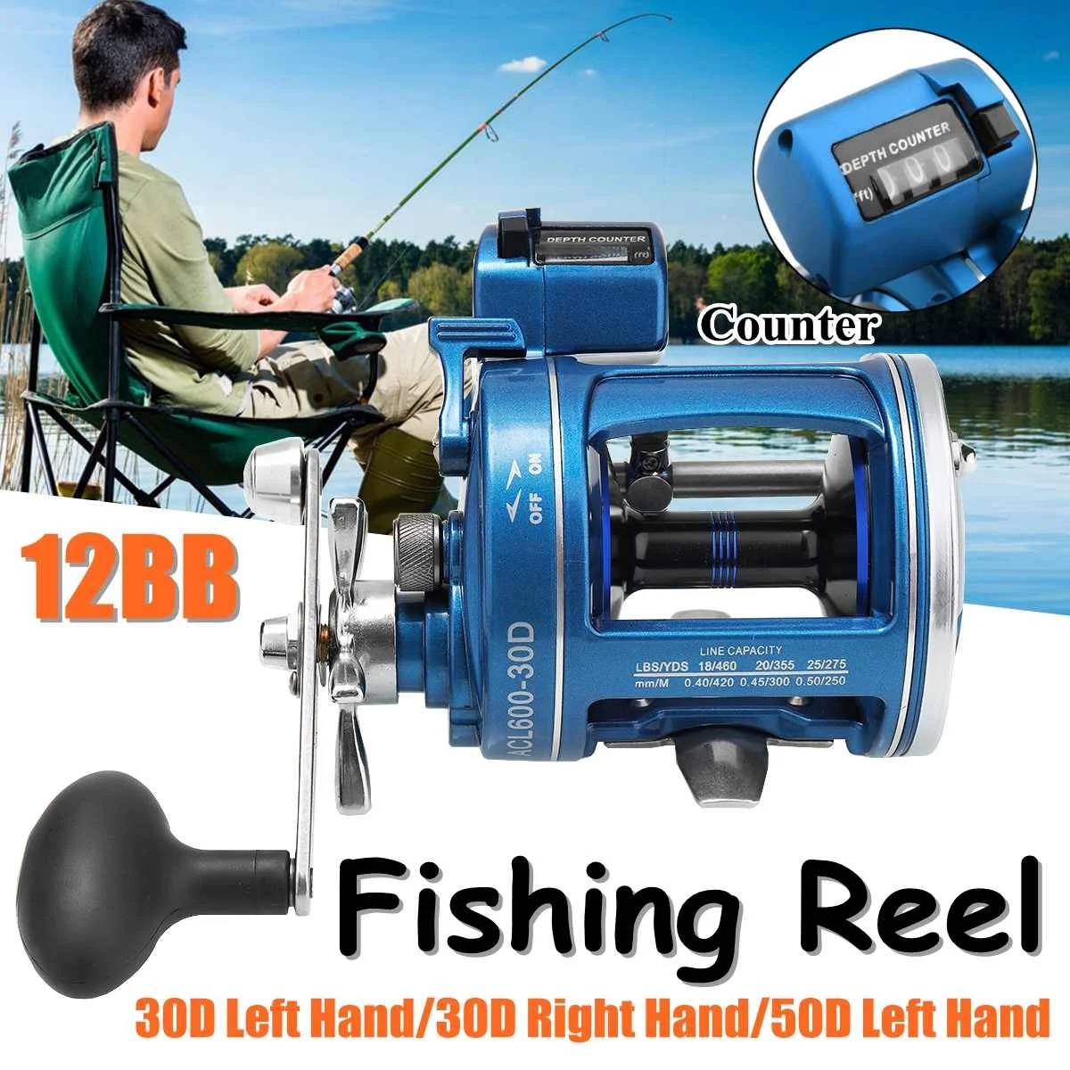 

12BB Metal Baitcasting Reel with Electric Depth Left Right Hand Round Drum Drag Powerful Feeder Reels