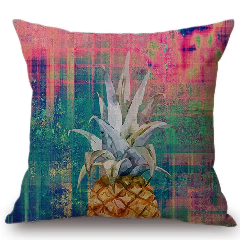 

Tropical Style Pineapple Desig Sofa Cushion Case Water Color Cotton Linen Plants Leaf Nordic Home Decorative Throw pillow Case