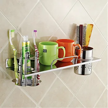 

Steinless steel 304 Bathroom Toothbrush holder shelf hair dryer rack with cup hair dryer rack Hair Blow Dryer Holder with