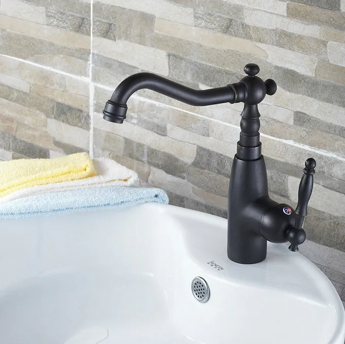 Kitchen Wet Bar Bathroom Vessel Sink Faucet Black Oil Rubbed Bronze One Handle Swivel Spout Mixer Tap Single Hole msf074