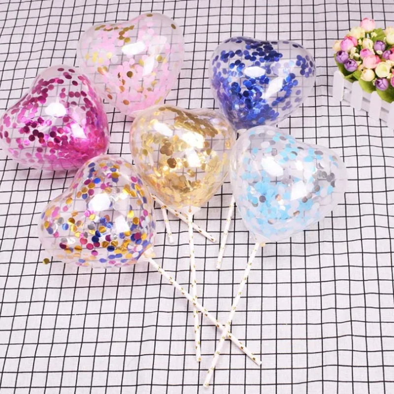 

1 Pcs Creative Transparent Love heart Confetti Balloons for Birthday Party Cake Decorated with Multicolor Sequins Supplies