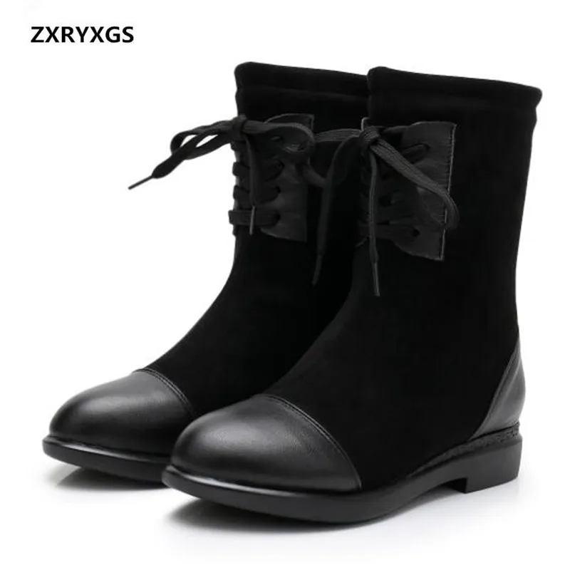 2018 новые модные осенне-зимние ботинки прошитая замша настоящая кожа женские