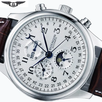 Mens Mechanical Watches Mens Watches Top Brand Luxury Date Week Moon Phase Watch Men Leather Waterproof Automatic Watch Clock kinyued luxury brand tourbillon automatic skeleton watch men mechanical moon phase self wind mens watches casual horloges mannen