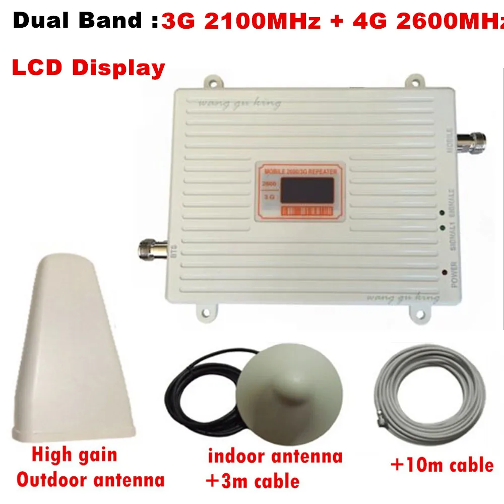 

Dual Band LCD Display Gain 70dB 3G 2100MHz 4G LTE 2600MHz Signal Booster Cell Phone Signal Repeater 3G Amplifier repeater