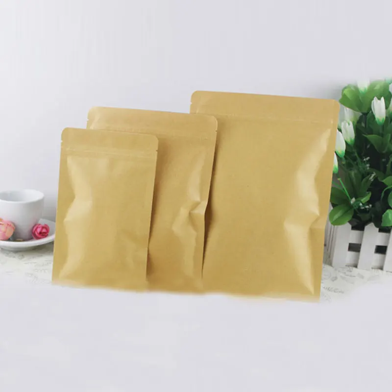 50pcs Flat Brown Kraft Paper Bags For Gifts/candy/tea/food/wedding Not Window No Stand Up Zipper Kraft Bags Crafts Packing Bag