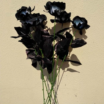 

9pcs/Set Artificial Black Rose Bouquet Halloween Single Branch Home Simulation Black Rose Fake Flower Wedding Party Decoration