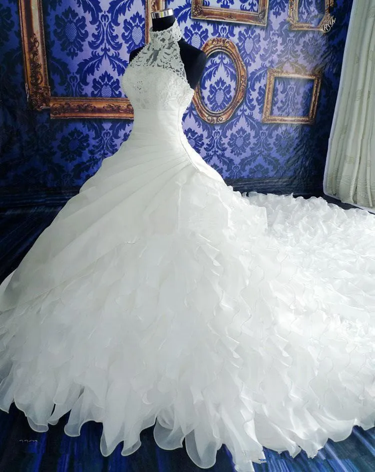 2016 Длинные белые кружевные платья ампир Weding аппликация бусины высокий вырез
