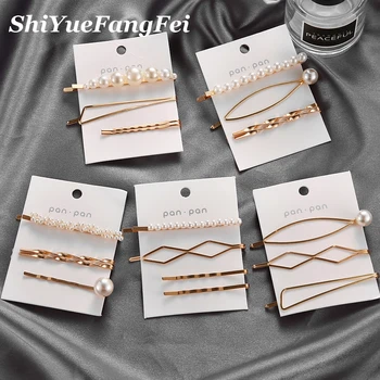

3Pcs/Set Women Barrette Metal Gold Pearl Hair Clip For Women 2020 Fashion Korean Hair pins Hairband Hair Accessories Jewelry
