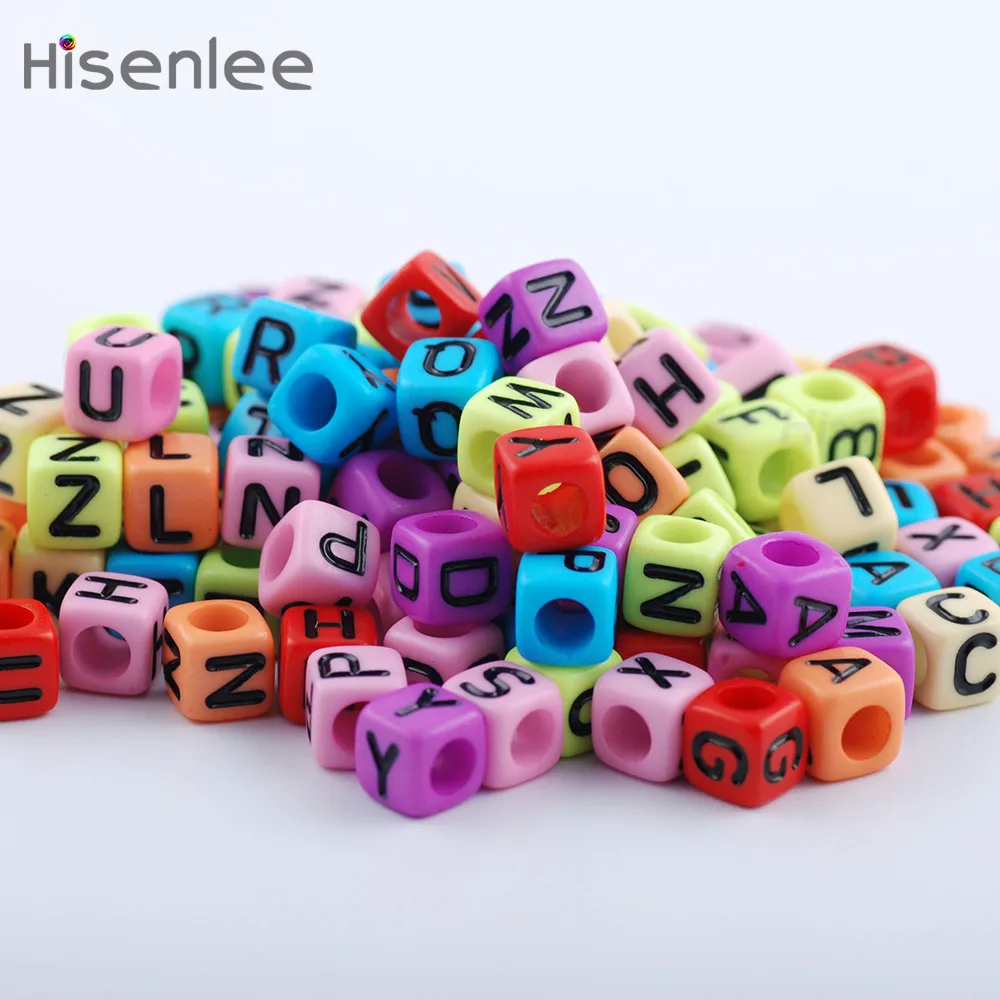 Hisenlee, высокое качество, 200 шт./лот, 6x6 мм, бусины с черными буквами, сделай сам, свободные кубик алфавита, бусины для прорезывания зубов, ожерелья и соски, клипсы - Цвет: B10014