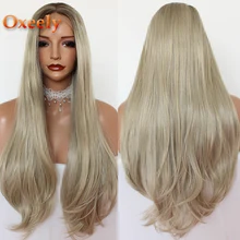Oxeely Платина блонд длинные прямые волосы синтетические волосы на фронте парики бесклеевая#613 мягкие волосы парики термостойкие для черных женщин