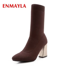 ENMAYLA Pointed Toe Basic Slip-On Ankle Boots Women Zapatos De Mujer Womens Shoes Stretch Fabric Boots Size 34-43 ZYL1600 ENMAYLA Pointed Toe Basic Slip-On Ankle Boots Women Zapatos De Mujer Womens Shoes Stretch Fabric Boots Size 34-43 ZYL1600