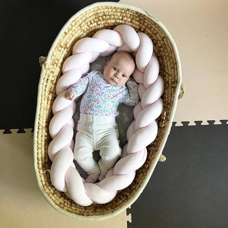 1M/2M/3M Length Newborn Baby Bed Bumper Pure Weaving Plush Knot Crib Bumper Kids Bed Baby Cot Prote