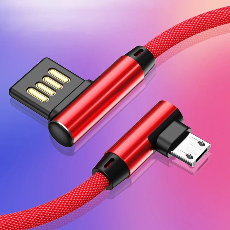 Micro USB кабель 2A быстрое зарядное устройство USB шнур 90 градусов локоть нейлон плетеный кабель для передачи данных для samsung Xiaomi huawei Honor Android телефон - Цвет: Красный