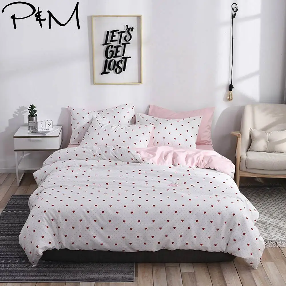 

2019 PAPA&MIMA Red Little Hearts Brief Scandinavian Duvet Cover Set Queen King Customize Size Cotton Bedlinens Bedding Sets