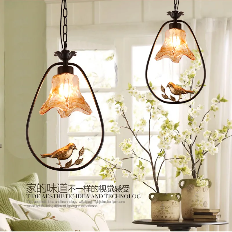 cheap American Modern iron bird Pendant Lights creative Art novelty Indoor birdcage Hanging lighting pendant lamp fixture