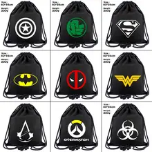 Супергерой Дэдпул Бэтмен Капитан Америка холст шнурок рюкзак чудо женщина контейнер для женской косметики Пляжная Сумка Обувь мешок