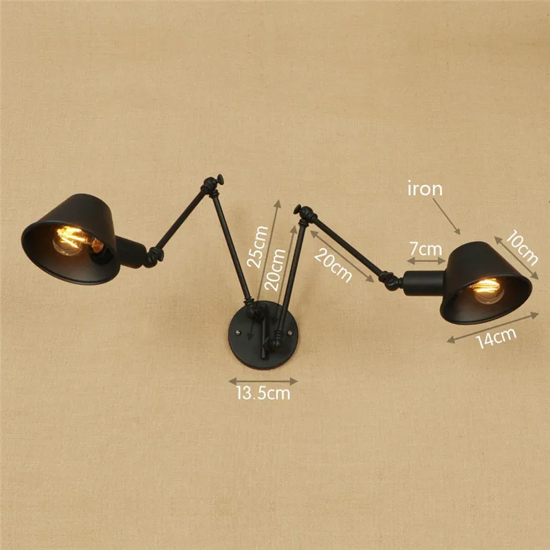 Retro Long Arm Wall Lamp Black Iron LED Wall Light Loft Industrial Vintage Lighting Double Head Antique Lights Wall Sconce