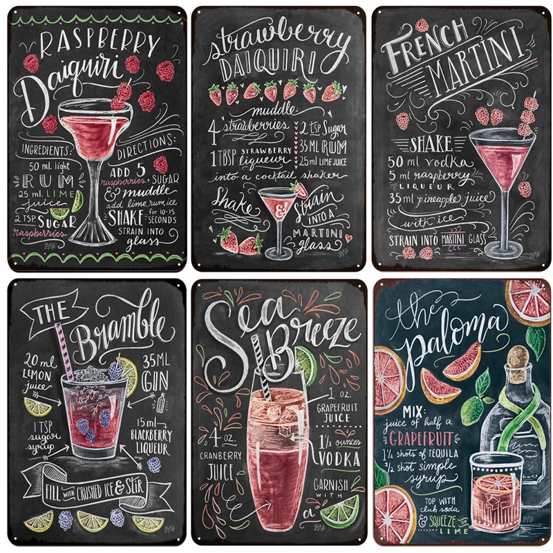 

[inFour+] Hot Martini Bar Cocktail Metal Signs Home Decor Vintage Tin Signs Pub Home Decorative Plates Metal Sign Wall Plaques